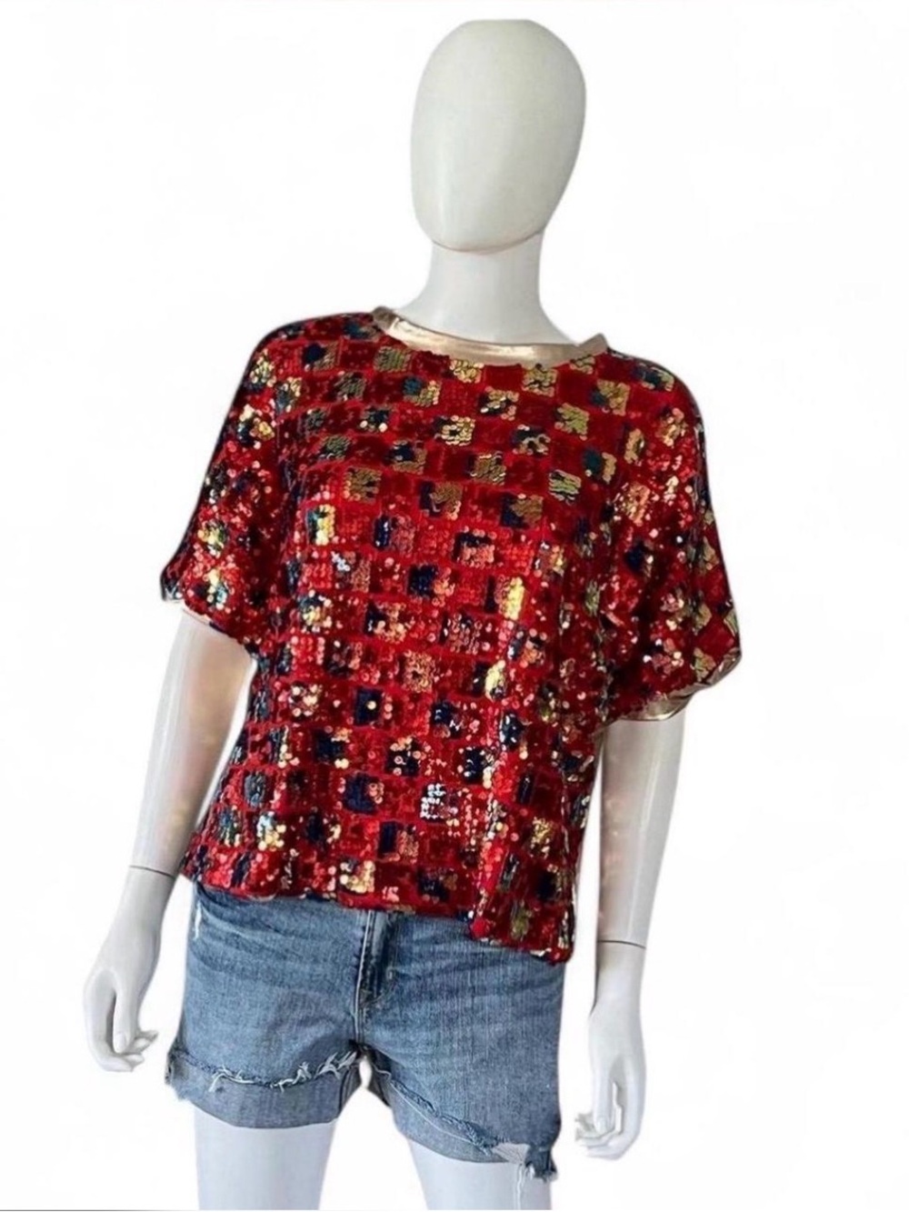 FANCO sequin front metallic gold back top S M L - Picture 3 of 7